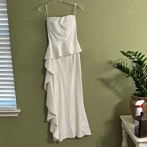 Chiara Boni Strapless White Ruffle Peplum Gown